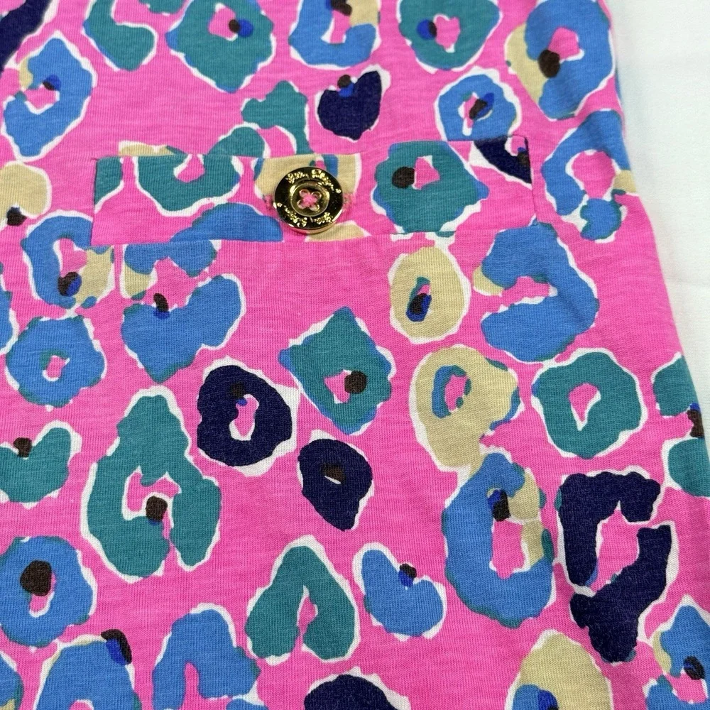 Lilly Pulitzer Corine Dress‎ Small Paws Off Pink Leopard Print Small 3/4 Sleeve